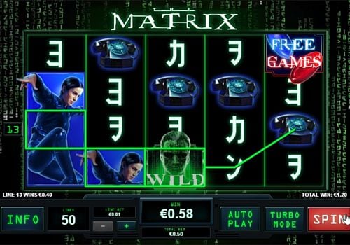 Призовая комбинация символов в игровом автомате Matrix